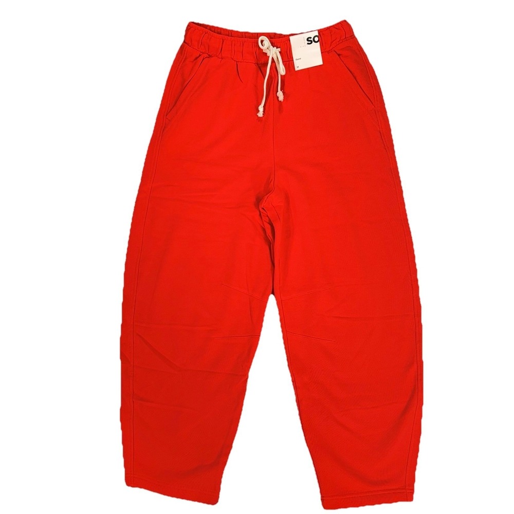 NWT Barrel Leg Joggers Women's Medium Red Athleisure Lounge Soft Stretch Fleece